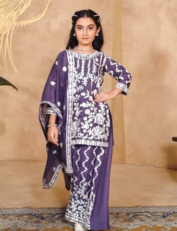 DESIGNER WEAR TOP WITH SHARARA OC 216 Georgette Purple Kids clothing distributor in Pune